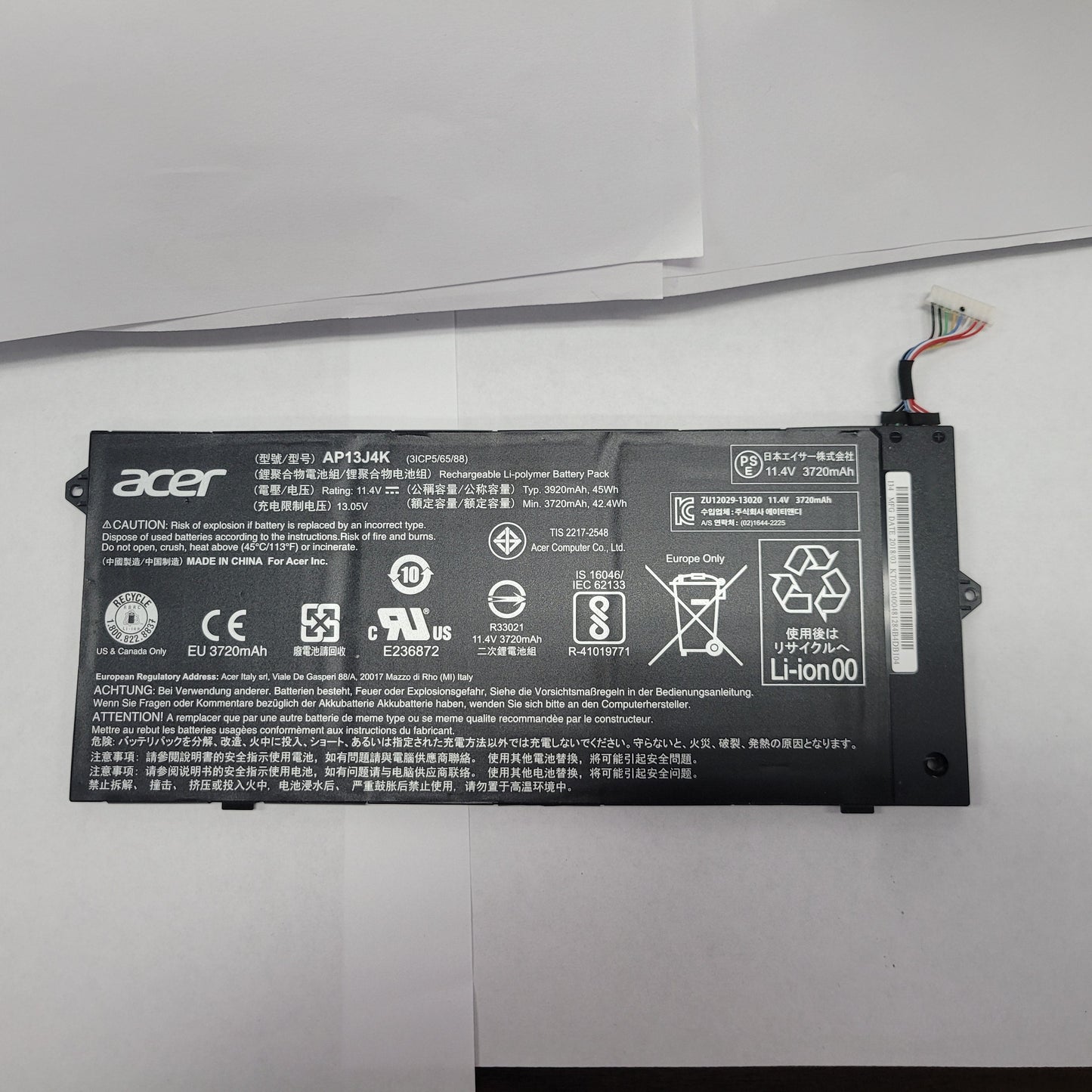 Acer Model AP13J4K 11.4V 45Wh Battery