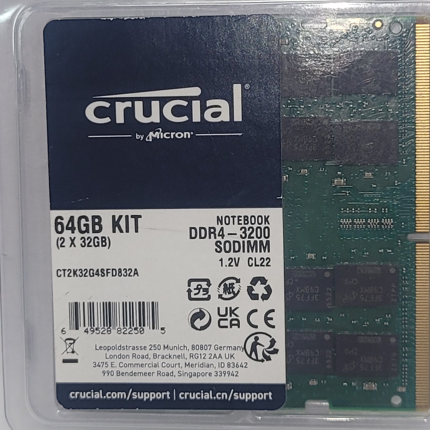 Crucial 64 GB (2 X 32GB) DDR4-3200 SODIMM Notebook Memory