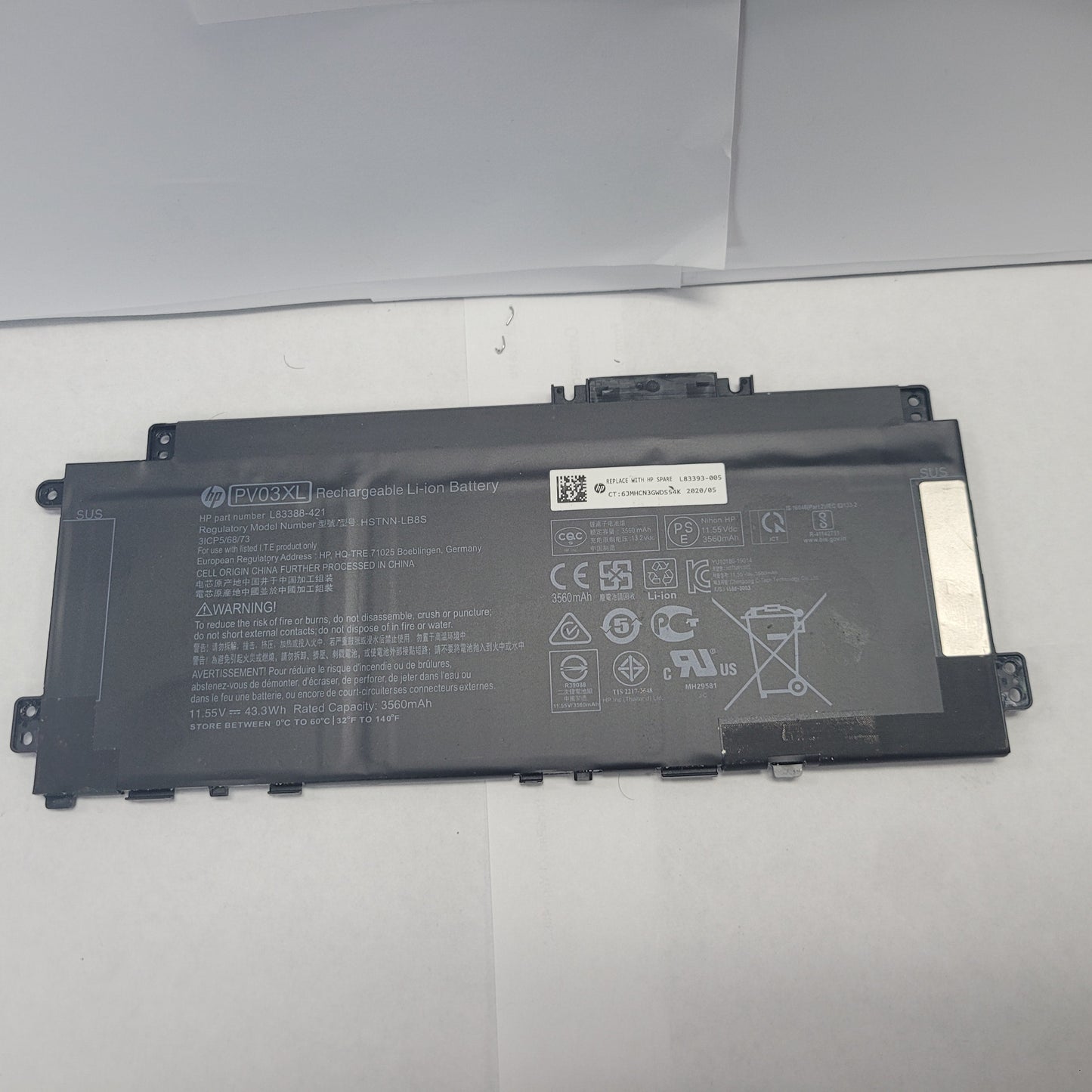 OEM HP PV03XL Li-ion Battery Part Number L83388-421 Model No. HSTNN-LB8S
